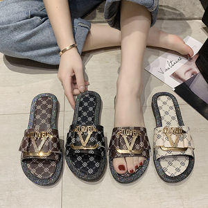 Pakistan Ladies Black Fabric Grass Sandals Women Gleter Commercial Water Shoes Slides Slippers for Girl - Product Image 2