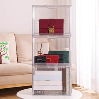Lot de 3 Vitrines Rectangulaires en Acrylique avec Porte Magnétique, Bacs de Rangement Empilables en Plastique Transparent avec Couvercles, Grande Capacité pour Sacs