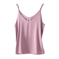 Chemisier en satin de soie violet pour femme, uni, à bretelles fines, col en V, XS-4X