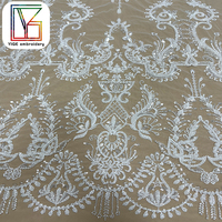Broderie lourde française avec tissu en dentelle de tulle perlé mariage de luxe mariée perle paillettes maille dentelle tissu pour robes femmes