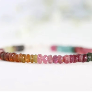 Bracelet en perles de tourmaline naturelle, perles de cristal multicolores facettées, unisexe, tendance chrétienne, bijoux d'anniversaire # Cadeau - Product Image 1