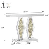 Tables de console miroir en verre de luxe avec diamant scintillant écrasé pour meubles de salon à la maison, meubles de table d'entrée, argent