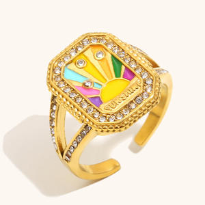 D1-146 hongtong PVD แหวนชุบทอง18K ทำจากสเตนเลสสตีลสวยเกินจริงน่ารักละเอียดอ่อนขายดี - Product Image 4