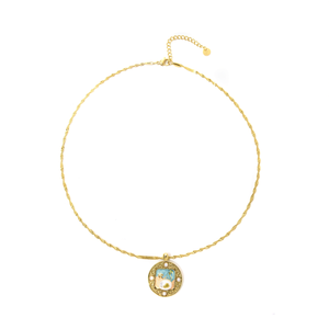 Fashion Pendant Necklace 316L Stainless Steel PVD Gold Plating Sustainable Resistant Round Charm With Pearl Detail - Product Image 2