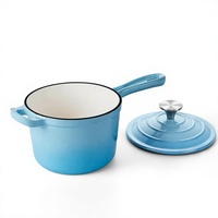 1QT Seeblaue Emaillierte Gusseisen-Saucenpfanne mit Deckel Antihaftbeschichtet Spülmaschinen- & Ofenfest für Gas- & Induktionsherde