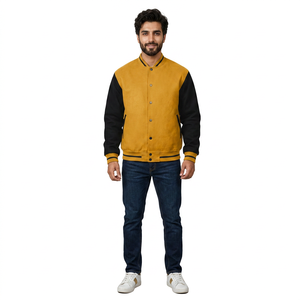 Custom <b>Men's</b> Wool Blend Varsity <b>Jacket</b> with Stand Collar and Front Logo Winter Bomber Style College <b>Baseball</b> Outwear - Product Image 1