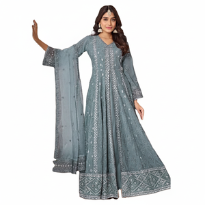 Fausse georgette lourde et soie Santos terne avec organza dupatta avec semi-cousu - Product Image 1