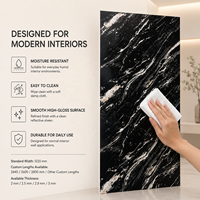 Panel de Pared de PVC MORLENX Blanco Gris con Vetas Doradas, Lámina de Mármol UV de Alto Brillo, Impermeable, para Interiores de Hoteles y Villas