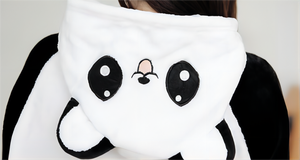 Pigiama in flanella con cappuccio a maniche lunghe da <span class=keywords><strong>donna</strong></span> taglie forti, con stampa animalier cartone animato, bianco e nero, comodo e ampio, per l'autunno - Vendita all'ingrosso - Product Image 5