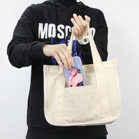 OEM/ODM Logo imprimé personnalisé Sac à main d'épicerie en coton écologique avec poche Sac fourre-tout vierge