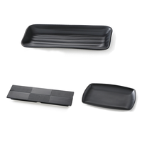 Assiette rectangulaire rectangulaire noire en plastique de style japonais, rôtissoire BBQ, assiettes incassables en mélamine