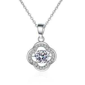S925 Silver <b>Moissanite</b> Four-Leaf Clover <b>Necklace</b> Fashionable Shining Design for Daily Wear and Christmas Halloween Gifts - Product Image 1