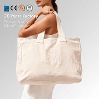 Sac fourre-tout en toile de coton surdimensionné Urban Essential - Design minimaliste de luxe discret, grande taille, poignée en corde, fermeture éclair, embossé