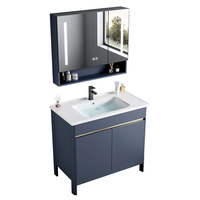 Ensemble de meuble de salle de bain moderne en aluminium pour hôtel Robinet de miroir intelligent Conception étanche Lavabo en céramique sur pied Lavabo