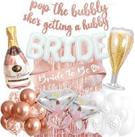 Kit de Décoration pour Enterrement de Vie de Jeune Fille : Bannière Or Rose et Blanc, Ballons en Aluminium Anneau et Verre de Champagne, Rideau à Franges et Fournitures pour Guirlande