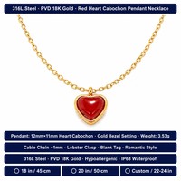 Collier tendance en acier inoxydable plaqué or 18 carats avec pendentif cœur rouge, vente en gros, livraison immédiate, accessoire de mode pour femme