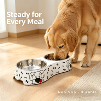 Bol double pour chien et chat en mélamine de qualité alimentaire imprimé sur mesure, en acier inoxydable, avec fond antidérapant