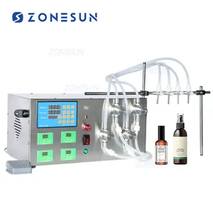 ZONESUN 4 Nozzles Semi-automatic Cosmetics Water Jar Essential Fluid Oil Small Vial Wine Bottle Liquid Filling Machines