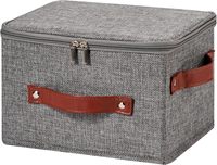 Boîte de rangement avec couvercle zippé, panier pliable décoratif |   Conteneur à vêtements pliable et empilable en tissu coton et lin, lavable
