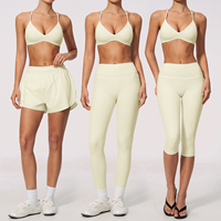Ensemble de sport 2 pièces GRS personnalisé avec logo, doux comme du beurre, pour femme, avec biais contrastant, soutien-gorge de sport à col en V et leggings taille haute, pour le yoga et le fitness