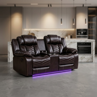 Frank Hochwertiges LED-Leder-Liegesofa mit Getränkehaltern für Luxuriöses Heimkino-Erlebnis Set
