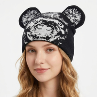 Bonnet Jacquard à Oreilles d'Ours Y2K Streetwear, Chapeau Tricoté Hiver Chaud en Acrylique Doux, Bonnets Gorras Animaux en Gros, Chapeaux 3D Designer