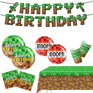 Juego de vajilla con diseño pixelado de bloques de césped, de grado alimentario y ecológico, para niños, juegos, cumpleaños - Product Image 1