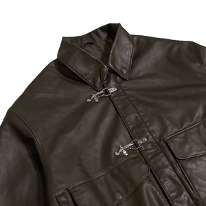 Giacca Bomber da Uomo in Ecopelle <span class=keywords><strong>Marrone</strong></span> <span class=keywords><strong>Scuro</strong></span> con Chiusura a Fibbia Metallica, Colletto a Punta, Tasche Cargo, Stile Vintage Oversize Streetwear - Product Image 5