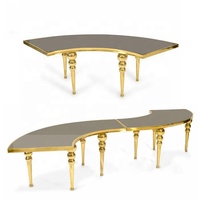 Table de réception de mariage de luxe en or, table demi-lune en acier inoxydable, tables rondes de réception de mariage en or pour les événements et les fêtes