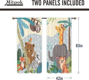 Bambini animali <span class=keywords><strong>Safari</strong></span> <span class=keywords><strong>tende</strong></span> per ragazzi camera da letto simpatico cartone animato divertente orso del bosco bambini scuola materna foglie della giungla per soggiorno - Product Image 2