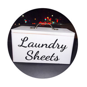 Boîte en bois Sèche-linge Porte-feuille Distributeur avec couvercle à charnière Séchoir en bois Boîte de rangement pour feuilles d'assouplissant Conteneur - Product Image 1