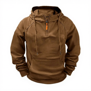 Sudadera con Capucha Blanca para Hombre, Cierre de Cremallera de un Cuarto, Corte Regular, Color Sólido, Bolsillo Frontal, Estilo Casual para Otoño, Felpa de Algodón 2027 - Product Image 2