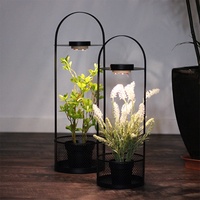 Lanterne rétro en métal LED avec poignées, Pot de fleurs suspendu pour décoration maison et jardin avec fleurs de Simulation