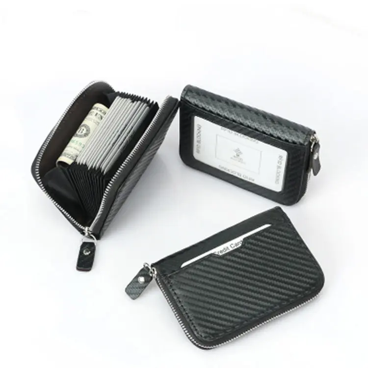 Customised men carbon fibre wallet minimal leather card holder wallets zip organ purse card wallet holder