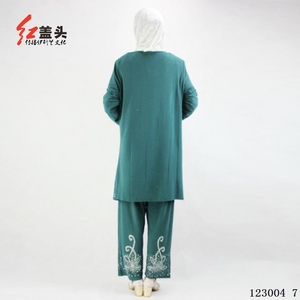 Conjunto de dos piezas en stock, compuesto por una blusa de manga larga y pantalones para la oración de mujeres musulmanas, ropa de talla grande, venta al por mayor a pequeña escala. - Product Image 2