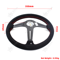 Volant de course sport en cuir suédé et aluminium noir, 350 mm (14 pouces), à fond profond, 3 branches, avec bouton de klaxon pour Abarth 124 Spider
