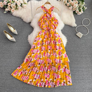 Robe de plage en mousseline de soie écrasée taille élégante robe mince sans manches - Product Image 2