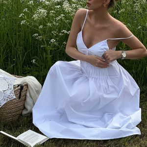 New Collection Custom Brand Sexy Y2k Women's Everyday Dress <b>Spaghetti</b> <b>Strap</b> Dress Pleated Puff Hem Pastoral Maxi Casual Dress - Product Image 1