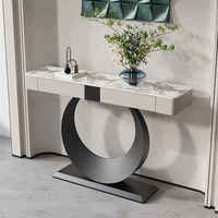 Table moderne de luxe avec cadre métallique unique, plateau en pierre frittée anti-rayures, pour la décoration de la maison, table console pour le couloir