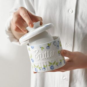 <span class=keywords><strong>Beurrier</strong></span> en céramique avec motifs magnifiques pour comptoir, avec ligne d'<span class=keywords><strong>eau</strong></span>, pour beurre répandable, en porcelaine, avec couvercle - Product Image 4