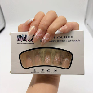 <span class=keywords><strong>Faux</strong></span> <span class=keywords><strong>Ongles</strong></span> Détachables 3D Perle Fleur Style Français Classique Blanc, 24 Pièces, Vente Chaude Transfrontalière - Product Image 4