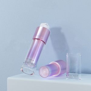 Флакон-диспенсер безвоздушный цилиндрический 50 мл класса люкс из акрила, перламутрово-белый, с золотой крышкой, с возможностью нанесения логотипа, для производства косметики и средств по уходу за кожей - Product Image 3