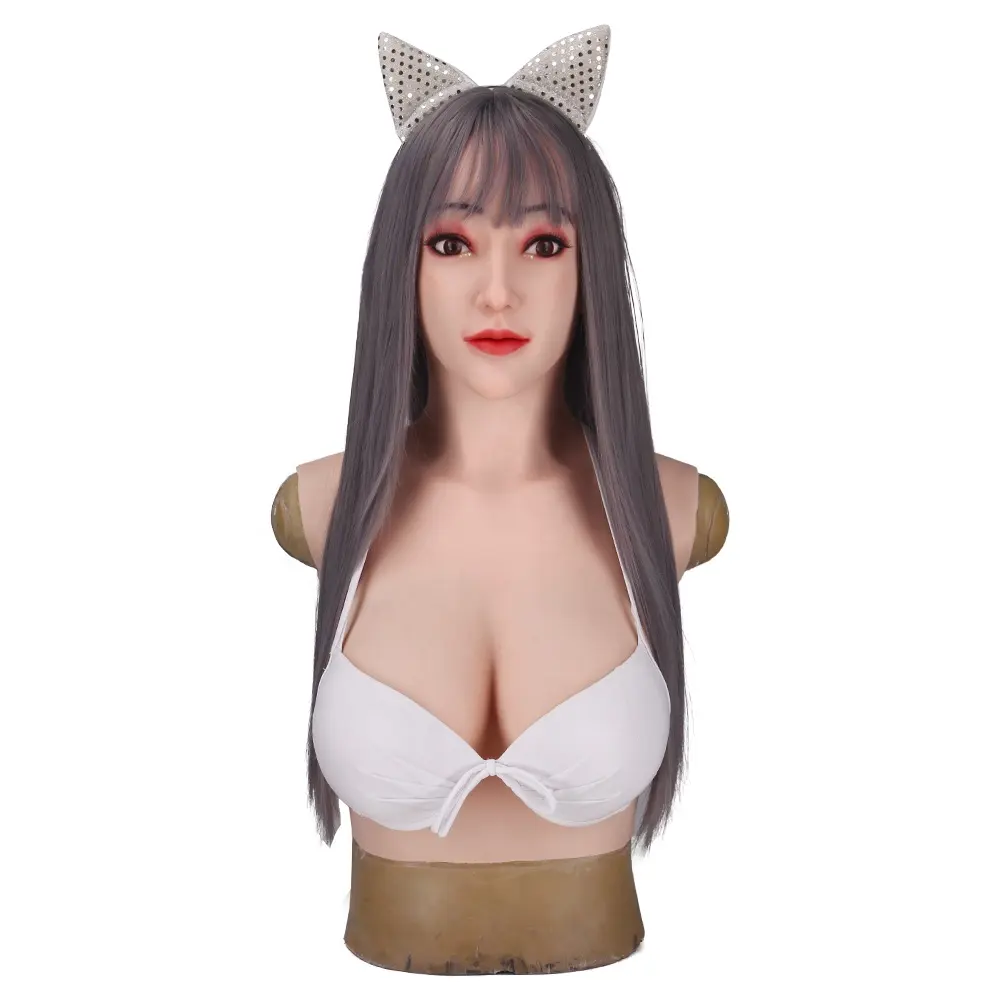 Masque en silicone avec formes de seins faux seins Mascarade Masque en silicone réaliste pour femme Crossdresser Homme à Femme