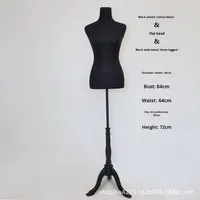 Mannequin femme ajustable demi-corps noir et blanc avec support, jambes en mousse, buste, tête et mains pour présentoir de magasin de vêtements