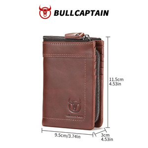 BULLCAPTAIN Men Genuine Leather <b>Wallet</b> Vintage <b>RFID</b> <b>Blocking</b> Anti‑Theft Folding <b>Wallet</b> ID Window Coin Pocket and Zipper Closure - Product Image 6