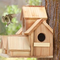 Nichoir à oiseaux suspendu en bois sculpté vintage de haute qualité - Peinture résistante aux intempéries et corde stable pour montage sur arbre et clôture