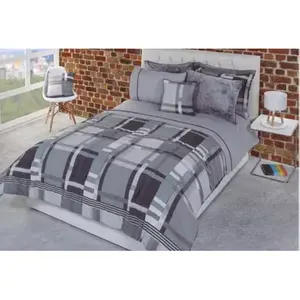 Couette légère à carreaux gris taille King Marcello avec 3 oreillers pour usage domestique - Product Image 4