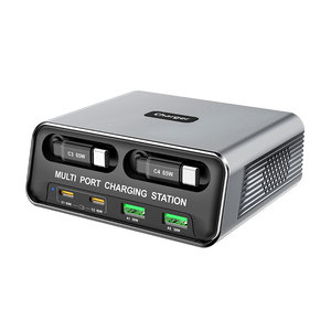 Multi-Port Elektrische Ladestation mit Einziehbaren USB-C-Kabeln, 65W PD QC3.0 Schnellladegerät-Hub, 8-Port Desktop Feuerfester EU-Stecker Kamera - Product Image 1