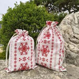 Vente en gros de pochettes en toile brodée blanche réutilisables, jolies pochettes en coton de chanvre, sac à cordon pour bougie, bijoux, cadeau - Product Image 3