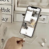 Support de téléphone vertical réglable en acrylique transparent poli, style moderne, impression UV, support de bureau triangulaire, accessoires pour diffusion en direct
